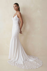 Mermaid Spaghetti Straps Lace Wedding Dress in White