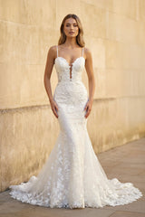 Mermaid Spaghetti Straps Lace Wedding Dress