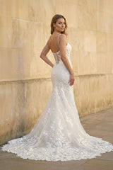 Mermaid Spaghetti Straps Lace Wedding Dress