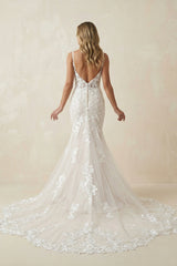 Mermaid Spaghetti Straps Lace Wedding Dress