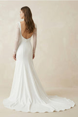 Mermaid Square Neck Long Sleeves Satin Wedding Dresses