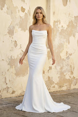 Mermaid Strapless Satin Wedding Dress in White