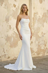 Mermaid Strapless Satin Wedding Dress in White