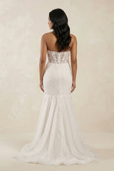 Mermaid Sweetheart Appliqued Tulle Wedding Dress in White