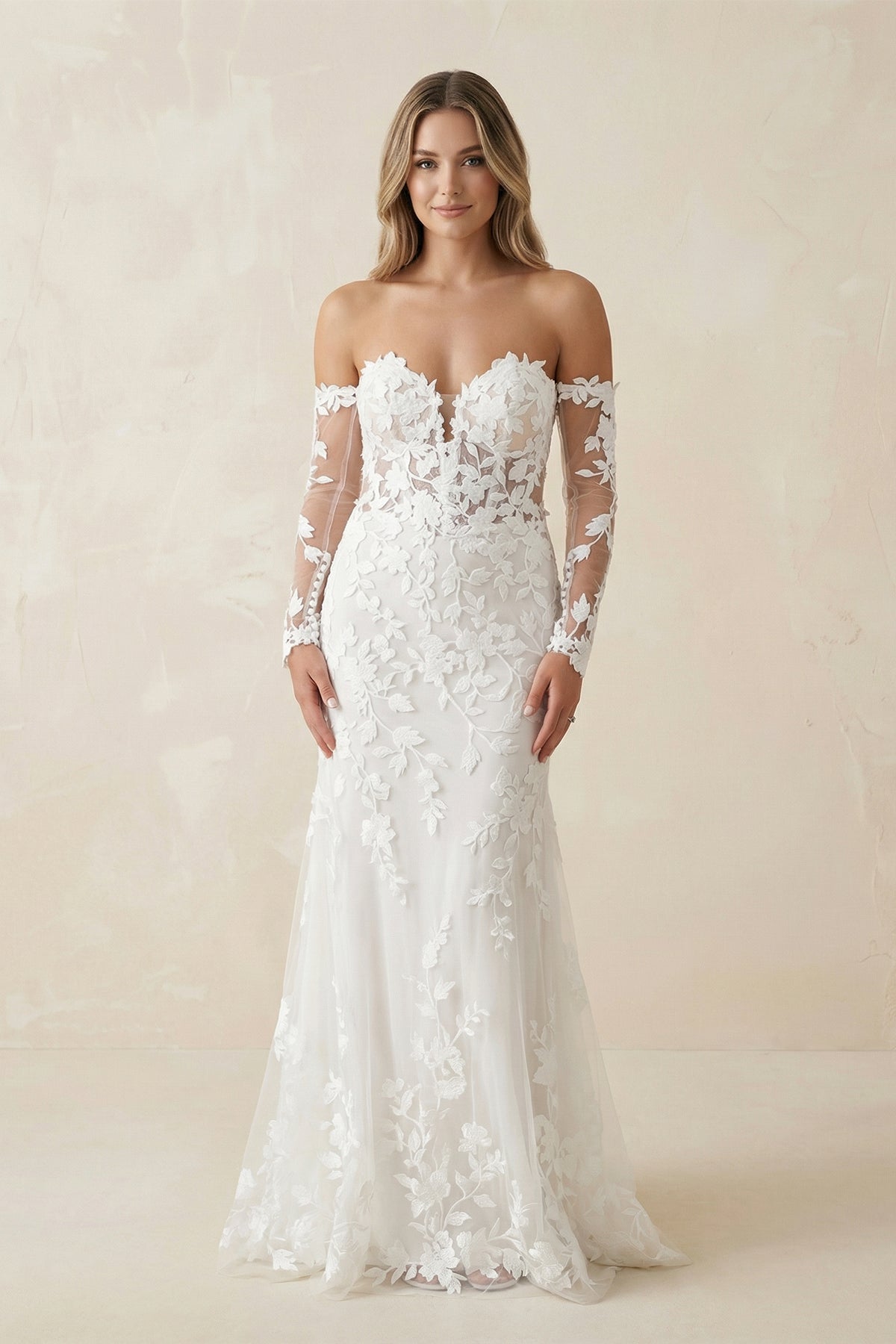 Mermaid Sweetheart Lace Wedding Dress With Sleeves