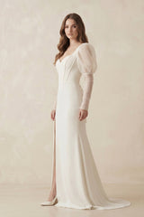 Mermaid Sweetheart Satin Long Sleeves Corset Wedding Dress in Ivory