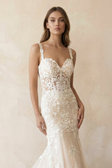 Mermaid Sweetheart Tulle Wedding Dress in White and Nude