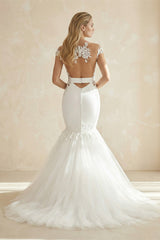 Mermaid Tulle Appliqued Off-the-Shoulder Wedding Dress in White