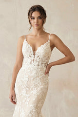 Ivory Mermaid Spaghetti Straps Wedding Dresses with Appliques