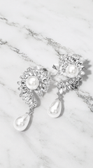 Pearl Marquise Stone Around Evening Clip On Earrings - Silver