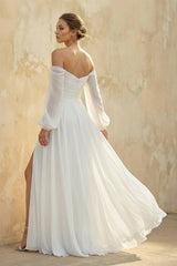 Off The Shoulder A Line Chiffon Wedding Dress With Slit