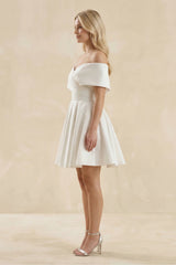 Off-the-Shoulder A-Line Satin Wedding Dress in Ivory
