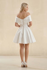 Off-the-Shoulder A-Line Satin Wedding Dress in Ivory