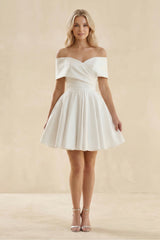 Off-the-Shoulder A-Line Satin Wedding Dress in Ivory