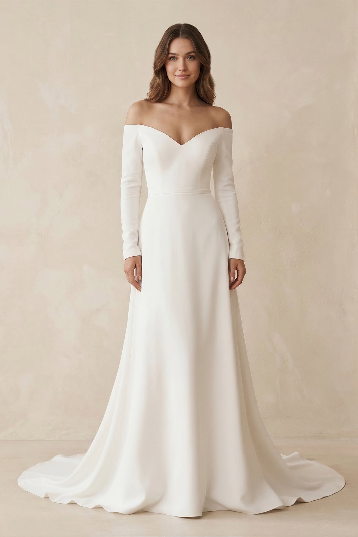 Off-the-Shoulder A-Line Satin Wedding Dress in White