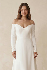 Off-the-Shoulder A-Line Satin Wedding Dress in White