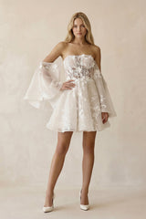 Off-the-Shoulder Appliqued Tulle A-Line Corset Wedding Dress in Ivory
