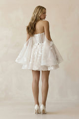 Off-the-Shoulder Appliqued Tulle A-Line Corset Wedding Dress in Ivory
