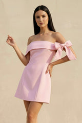 Off The Shoulder Bow Mini Dress in Pink