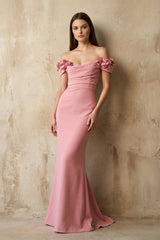Off The Shoulder Floral Gown in Pink
