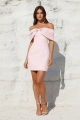 Off The Shoulder Mini Dress With Bow Cape in Pink