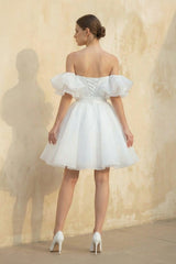 Off The Shoulder Organza A Line Wedding Dress in White