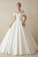 Off The Shoulder Satin Ball Gown Wedding Dress