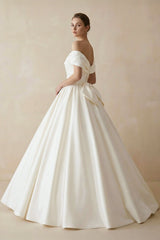 Off The Shoulder Satin Ball Gown Wedding Dress