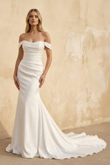 Off The Shoulder Satin Mermaid Wedding Dress