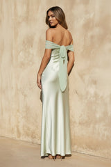 Off The Shoulder Sheath Maxi Dress in Mint Green