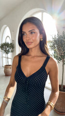 Calyssa Polka Dot Lace Trim Mini Dress - Black
