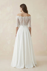 Lace Two Piece A Line Satin Wedding Dress in Ivory