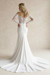 Off-the-Shoulder Lace Satin Mermaid Wedding Dress